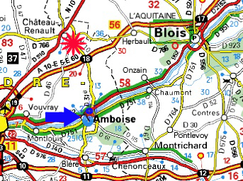 ▲엉부와즈(Amboise), 흐노(Renault), 블루와(Blois) 성 지도.