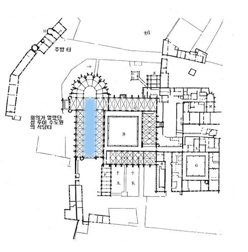 ▲종교 회의가 열렸던 수도원의 건물 지적도.