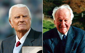 ▲로잔운동 창설자 빌리 그래함(Billy Graham) 목사(좌) ⓒ빌리그래함전도협회), 로잔언약을 작성한 존 스토트(John Stott) 목사(우) ⓒLangham Partnership International